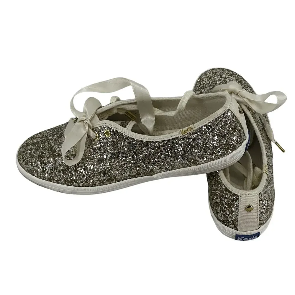 Keds X Kate Spade New York Glitter Sneakers Stylish Comfy Glam Chic Size 7.5 - Picture 4 of 10